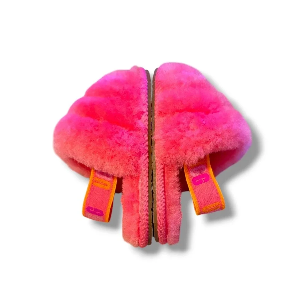 UGG Fluff Yeah Slide Sandals Toddler Size 6 Neon Pink Orange Sheepskin Slingback